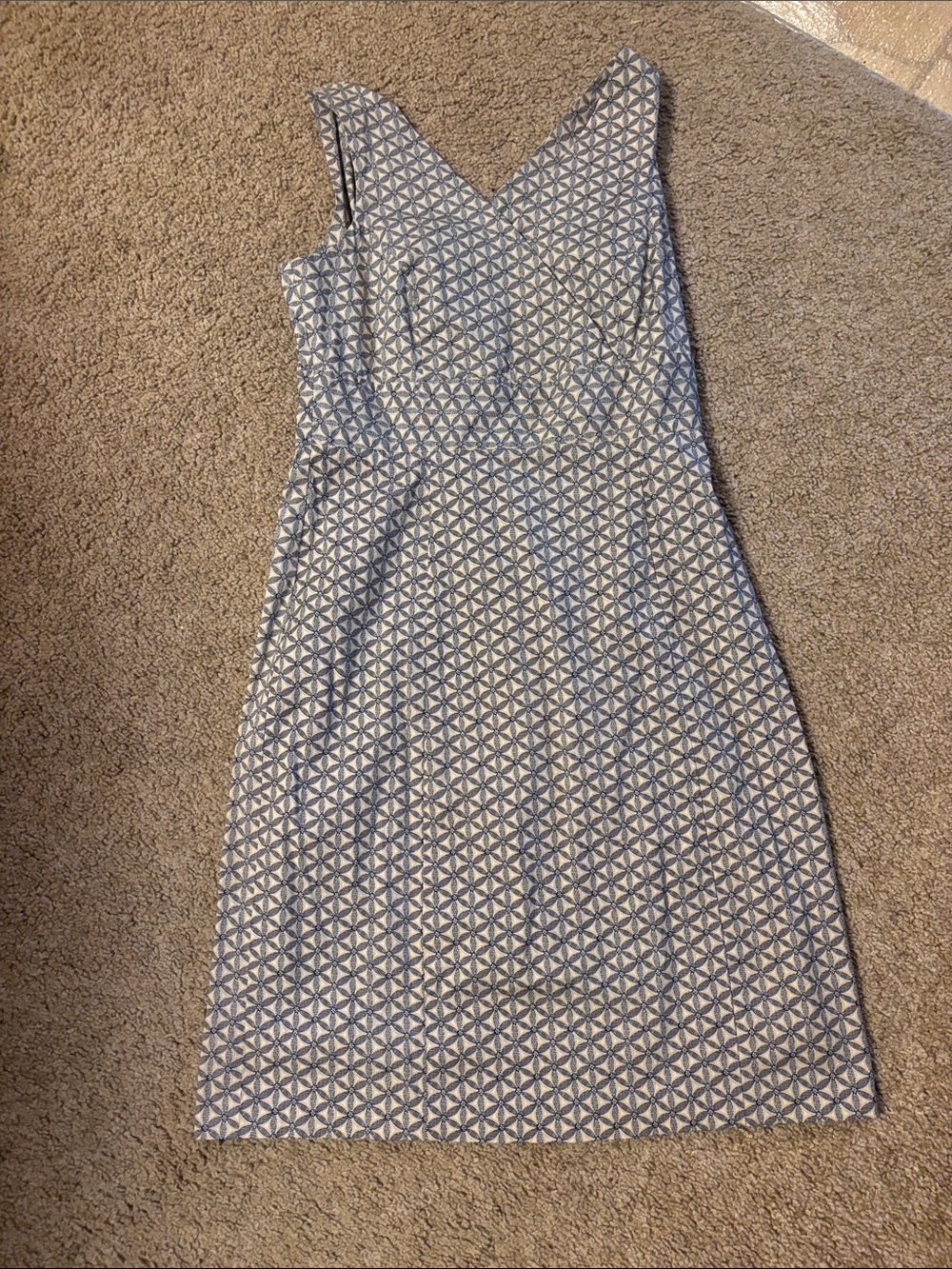 GAP Blue and White Geometric Midi Sheath Dress